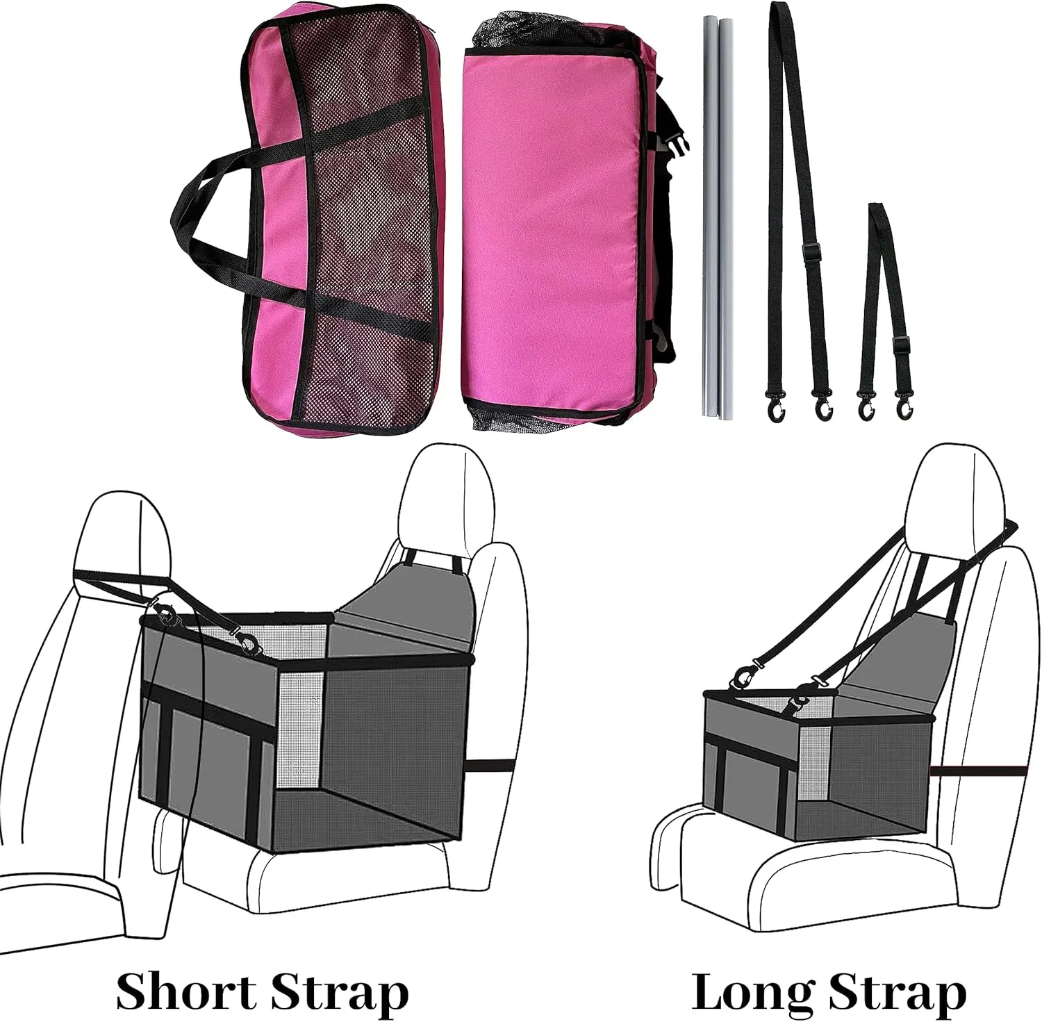 Dog Travel Car Seat Pet Car Booster with Clip-On Safety Leash,Reinforce Support Pipe Anti-Collapse,Portable Collapsible Travel Bags for Dogs Cats or Other Medium Pet Under 50lb,Pink L