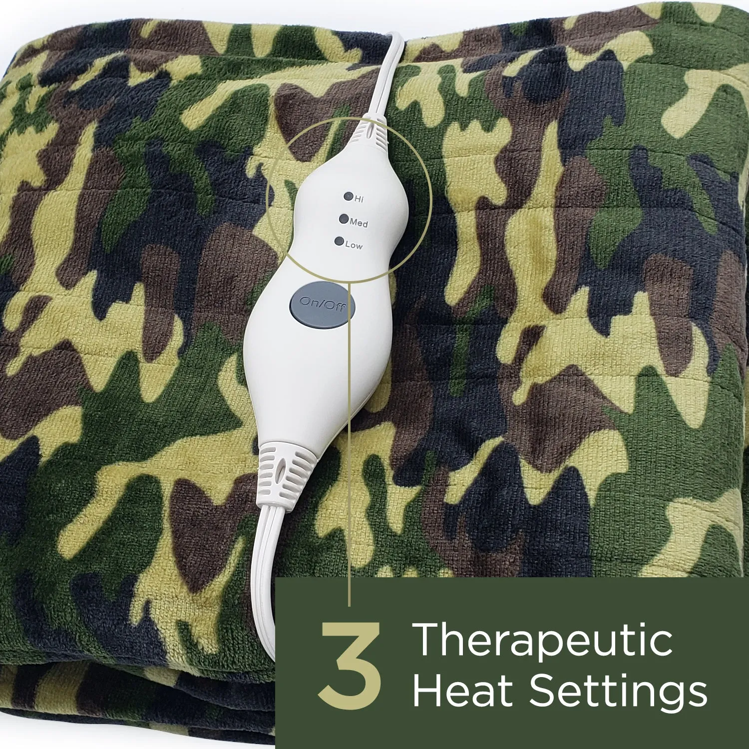 Dr Relief by SUNAID Electric Heated Throw Blanket Fleece with Controller, 4 Hours Auto Shut-Off, Fast Warming, Full-Body Comfort, Luxuriously Soft, Machine Washable, 50" x 60", Micromink for Cozy Couch or Bed (Camo)