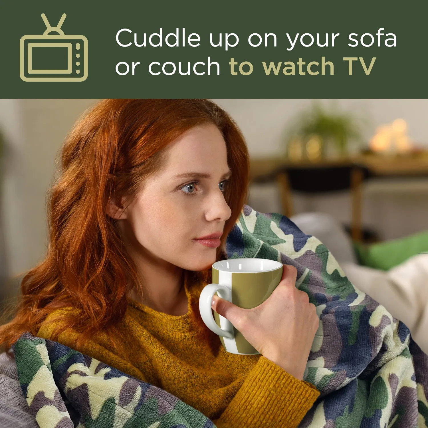 Dr Relief by SUNAID Electric Heated Throw Blanket Fleece with Controller, 4 Hours Auto Shut-Off, Fast Warming, Full-Body Comfort, Luxuriously Soft, Machine Washable, 50" x 60", Micromink for Cozy Couch or Bed (Camo)
