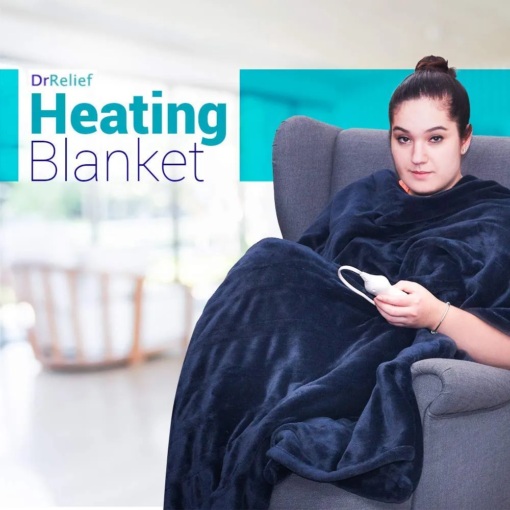 Dr Relief by SUNAID Electric Heated Throw Blanket Fleece with Controller, 4 Hours Auto Shut-Off, Fast Warming, Full-Body Comfort, Luxuriously Soft, Machine Washable, 50" x 60", Micromink for Cozy Couch or Bed (Navy)