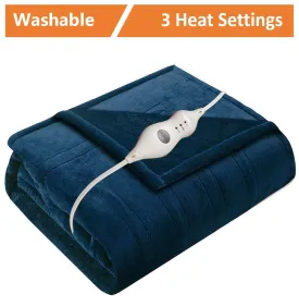 Dr Relief by SUNAID Electric Heated Throw Blanket Fleece with Controller, 4 Hours Auto Shut-Off, Fast Warming, Full-Body Comfort, Luxuriously Soft, Machine Washable, 50" x 60", Micromink for Cozy Couch or Bed (Navy)