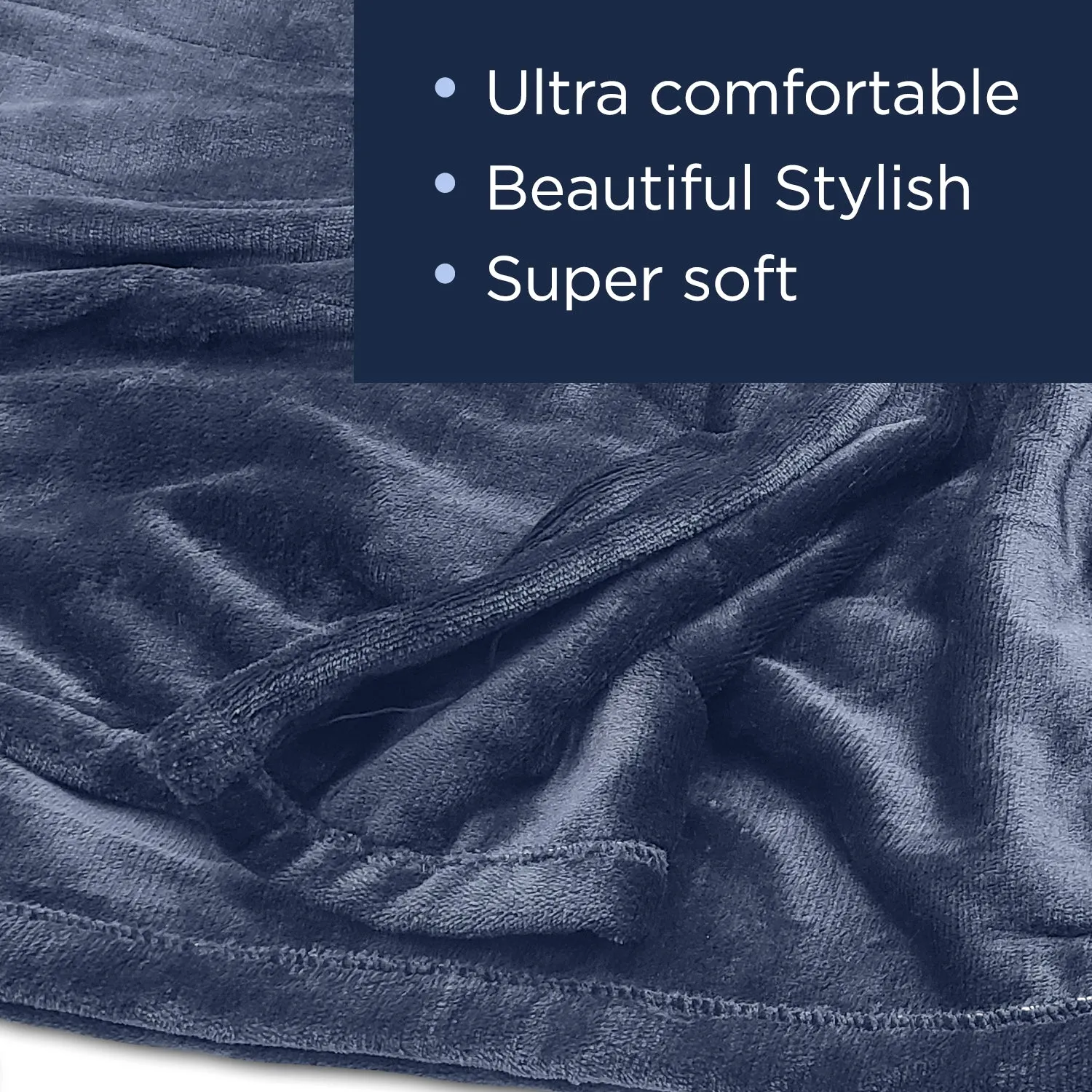 Dr Relief by SUNAID Electric Heated Throw Blanket Fleece with Controller, 4 Hours Auto Shut-Off, Fast Warming, Full-Body Comfort, Luxuriously Soft, Machine Washable, 50" x 60", Micromink for Cozy Couch or Bed (Navy)