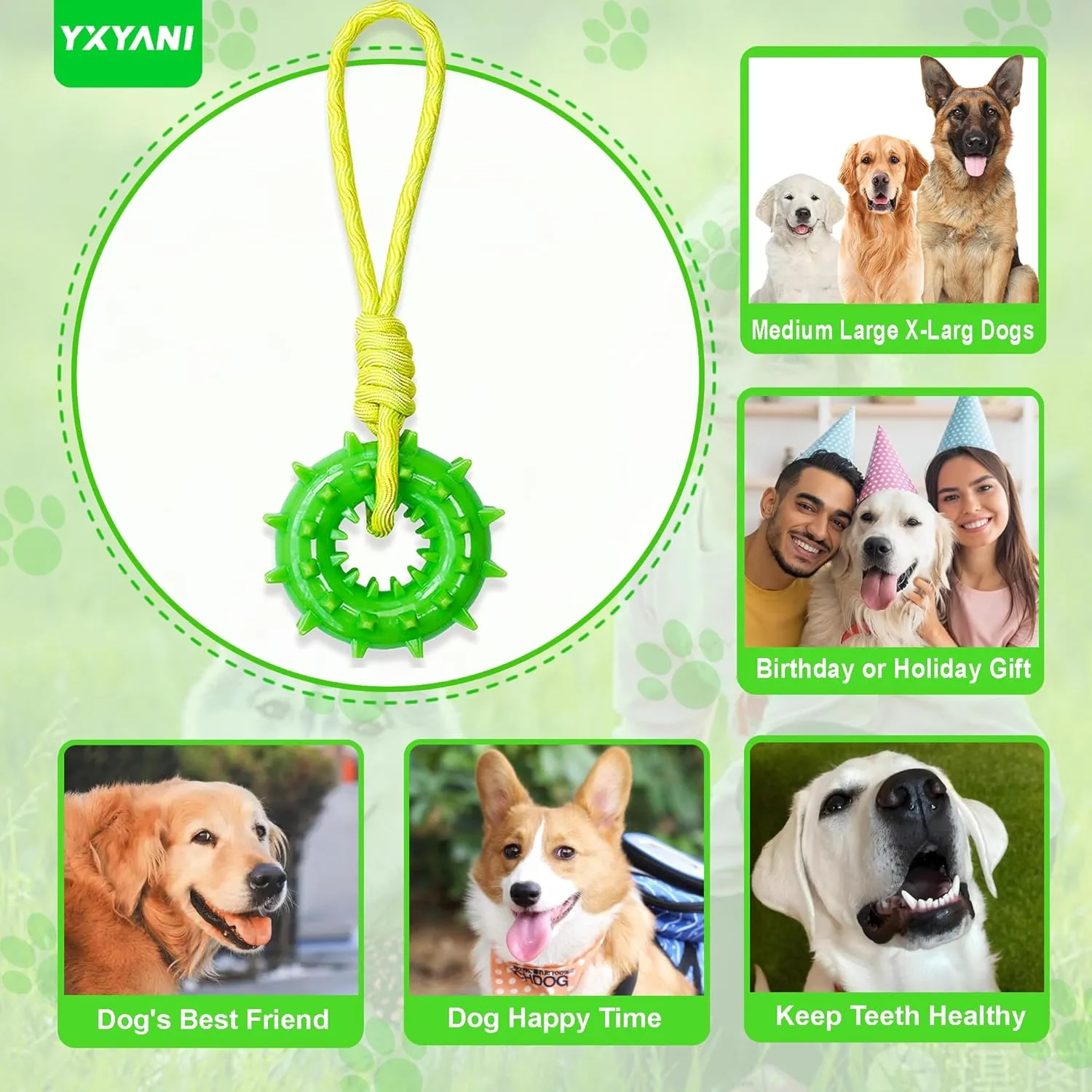 Durable Dog Chew Toy  Tough Rubber and Rope Tug Toy with Squeaker, Interactive Training and Fetch Toy for Aggressive Chewers, Medium and Large Dogs, Heavy Duty Tug-of-War (Round Ball)