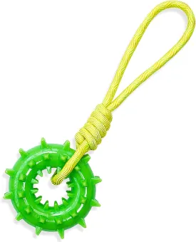 Durable Dog Chew Toy  Tough Rubber and Rope Tug Toy with Squeaker, Interactive Training and Fetch Toy for Aggressive Chewers, Medium and Large Dogs, Heavy Duty Tug-of-War (Round Ball)