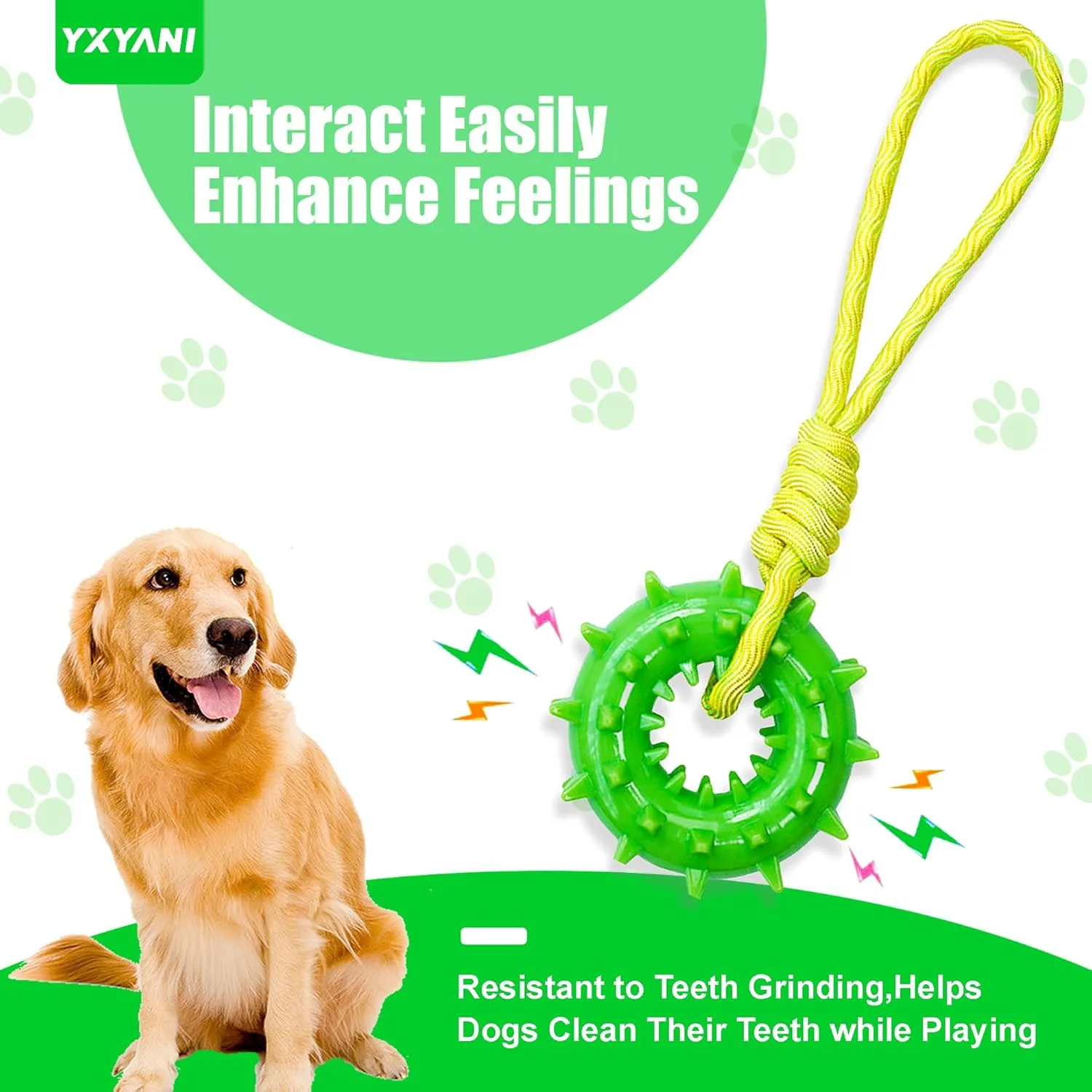 Durable Dog Chew Toy  Tough Rubber and Rope Tug Toy with Squeaker, Interactive Training and Fetch Toy for Aggressive Chewers, Medium and Large Dogs, Heavy Duty Tug-of-War (Round Ball)