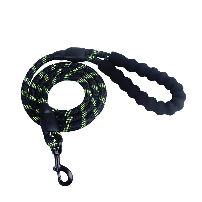 Durable Rubber Grip Pet Leash - 1.5m Polyester Rope, Various Colors