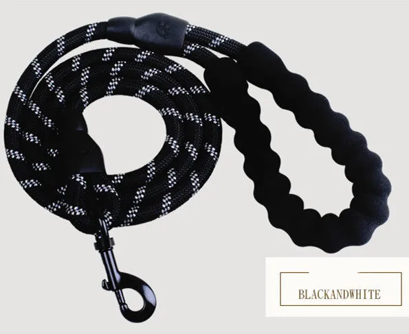 Durable Rubber Grip Pet Leash - 1.5m Polyester Rope, Various Colors