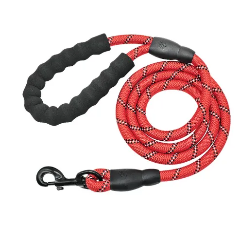 Durable Rubber Grip Pet Leash - 1.5m Polyester Rope, Various Colors