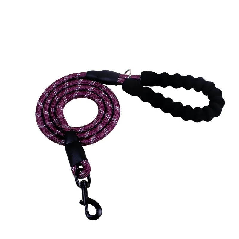 Durable Rubber Grip Pet Leash - 1.5m Polyester Rope, Various Colors