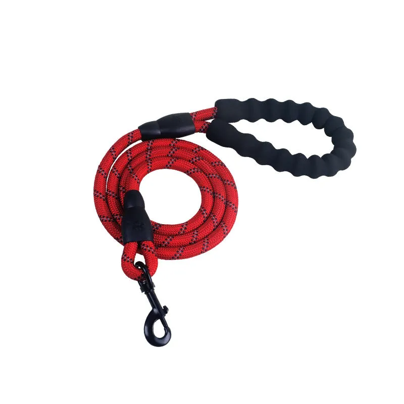 Durable Rubber Grip Pet Leash - 1.5m Polyester Rope, Various Colors