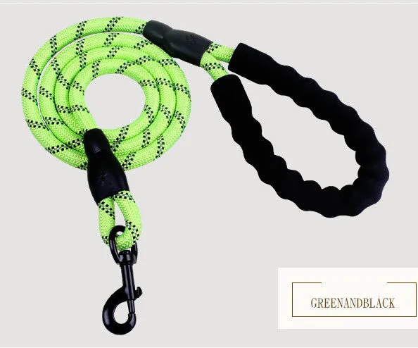 Durable Rubber Grip Pet Leash - 1.5m Polyester Rope, Various Colors