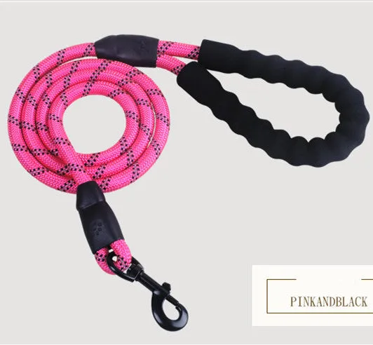 Durable Rubber Grip Pet Leash - 1.5m Polyester Rope, Various Colors