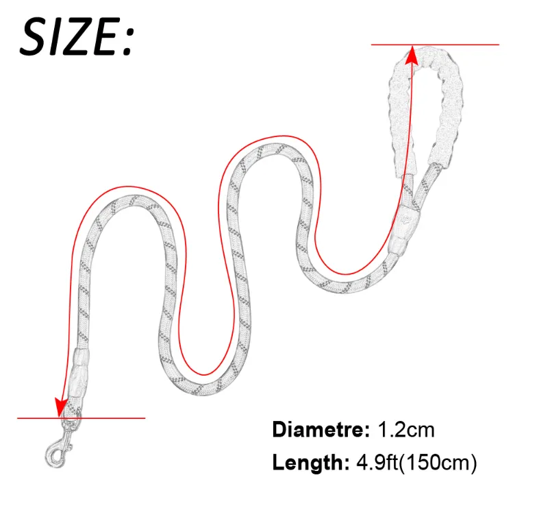 Durable Rubber Grip Pet Leash - 1.5m Polyester Rope, Various Colors