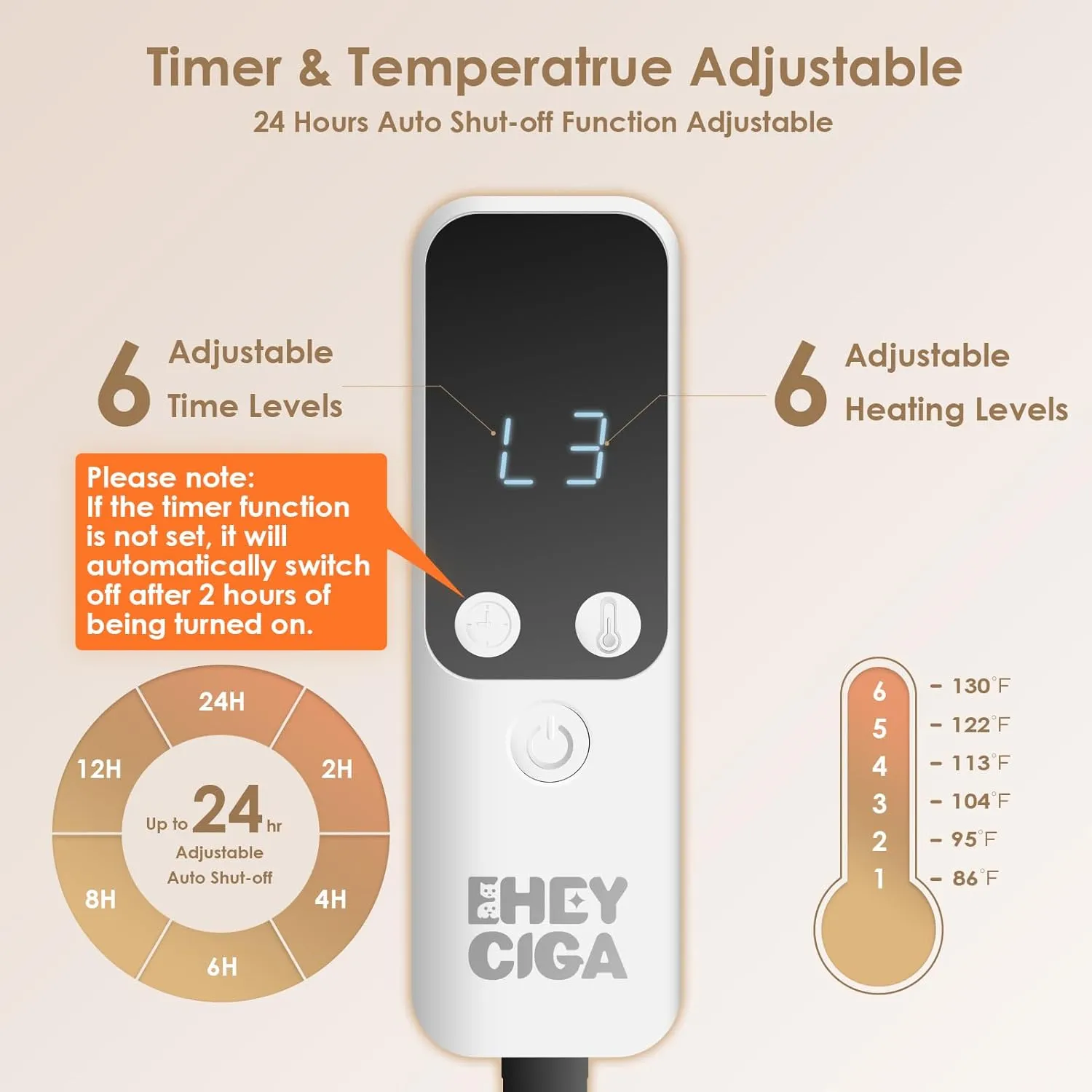 EHEYCIGA Heated Cat Bed Indoor, 6 Adjustable Temperature Dog Cat Heating Pad with Timer, Chew Resistant Cord, Waterproof for Winter, 28"x16", Grey