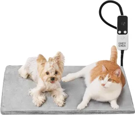 EHEYCIGA Heated Cat Bed Indoor, 6 Adjustable Temperature Dog Cat Heating Pad with Timer, Chew Resistant Cord, Waterproof for Winter, 28"x16", Grey