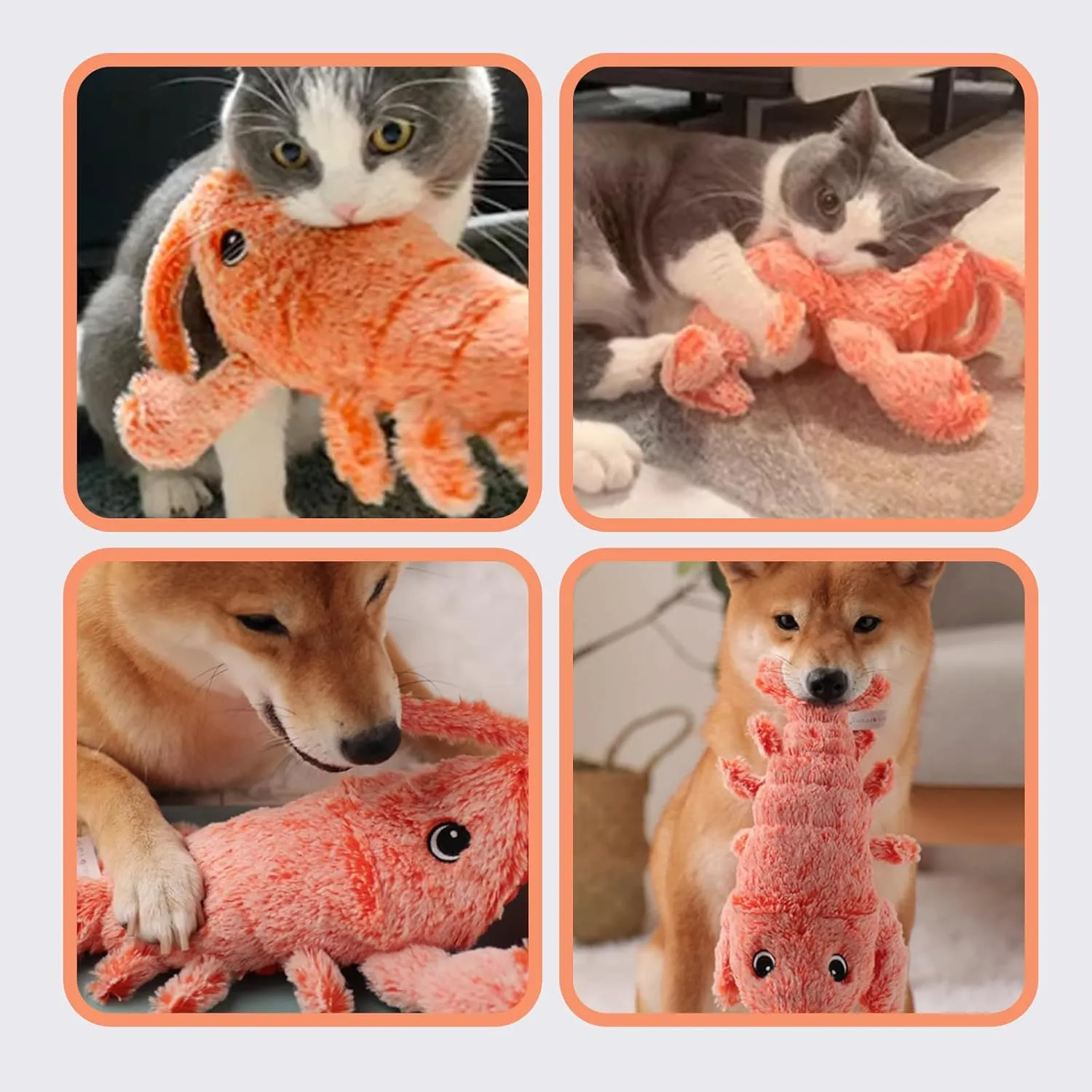 Floppy Lobster Interactive Dog Toy - Fun Plush, Jumping & Moving for Medium Dogs, Durable Chew Toy for Teething, Pet Gift (Orange)