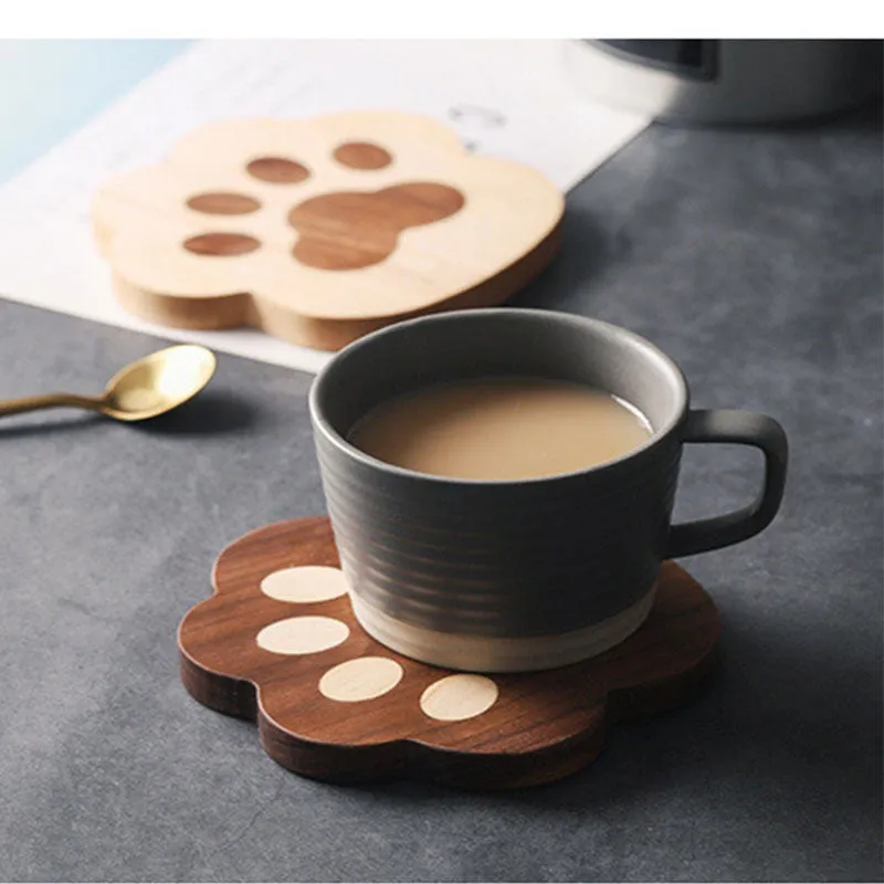Funki Buys | Coasters | Cat Paw Solid Wood Coasters 4 Pcs
