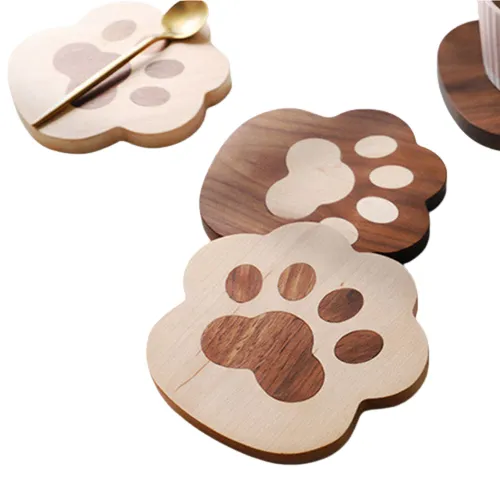 Funki Buys | Coasters | Cat Paw Solid Wood Coasters 4 Pcs
