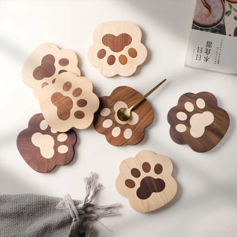 Funki Buys | Coasters | Cat Paw Solid Wood Coasters 4 Pcs
