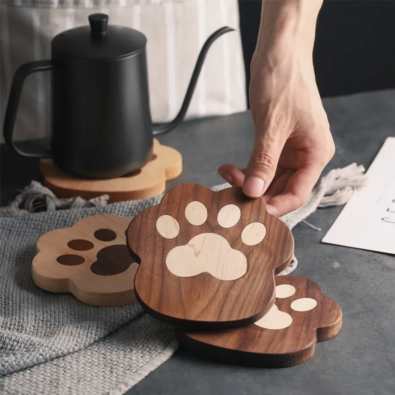 Funki Buys | Coasters | Cat Paw Solid Wood Coasters 4 Pcs