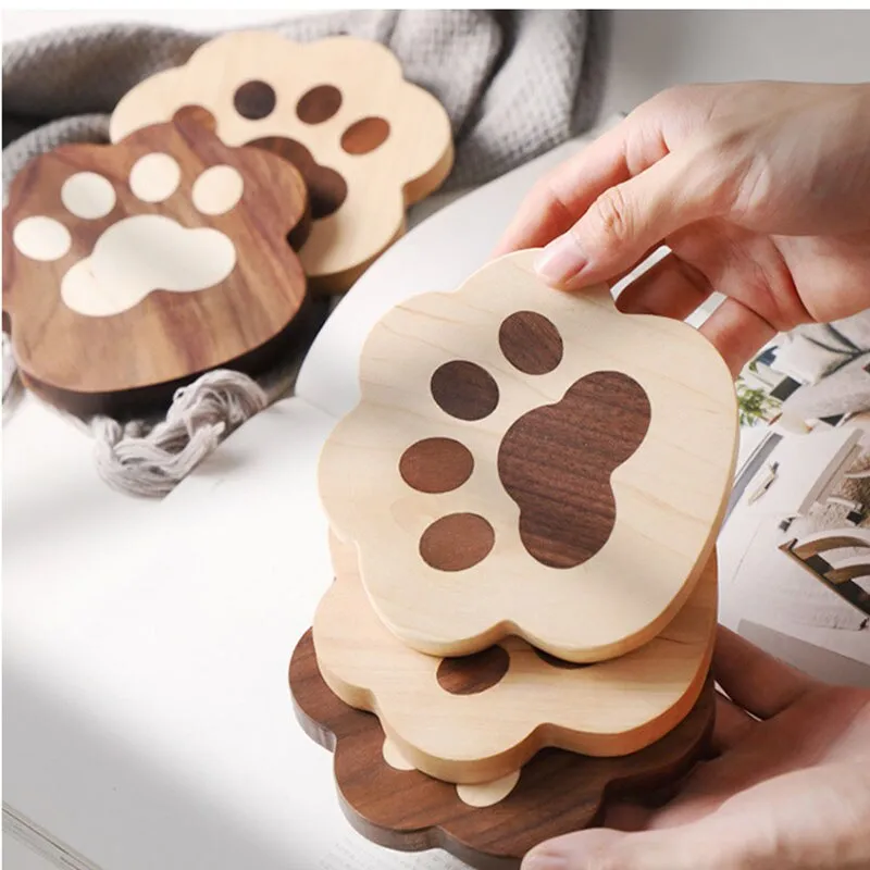 Funki Buys | Coasters | Cat Paw Solid Wood Coasters 4 Pcs