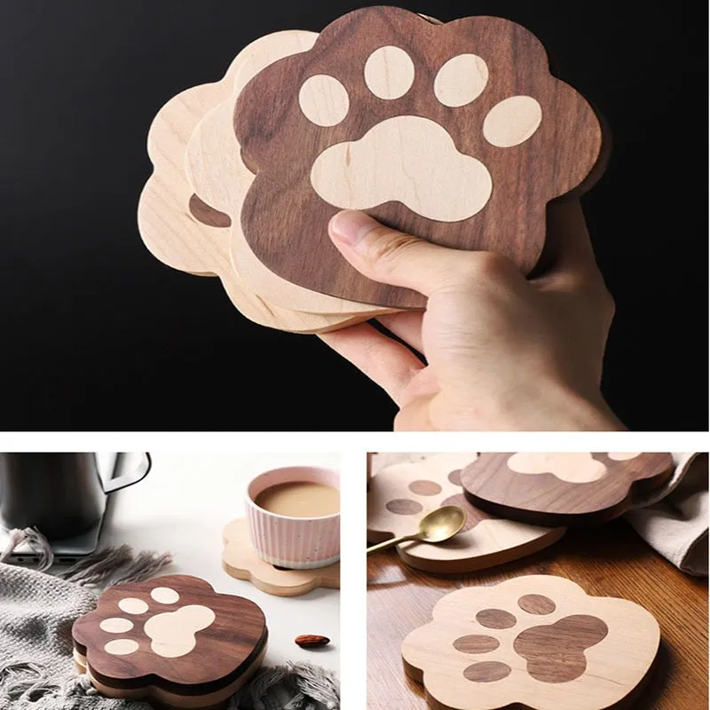Funki Buys | Coasters | Cat Paw Solid Wood Coasters 4 Pcs