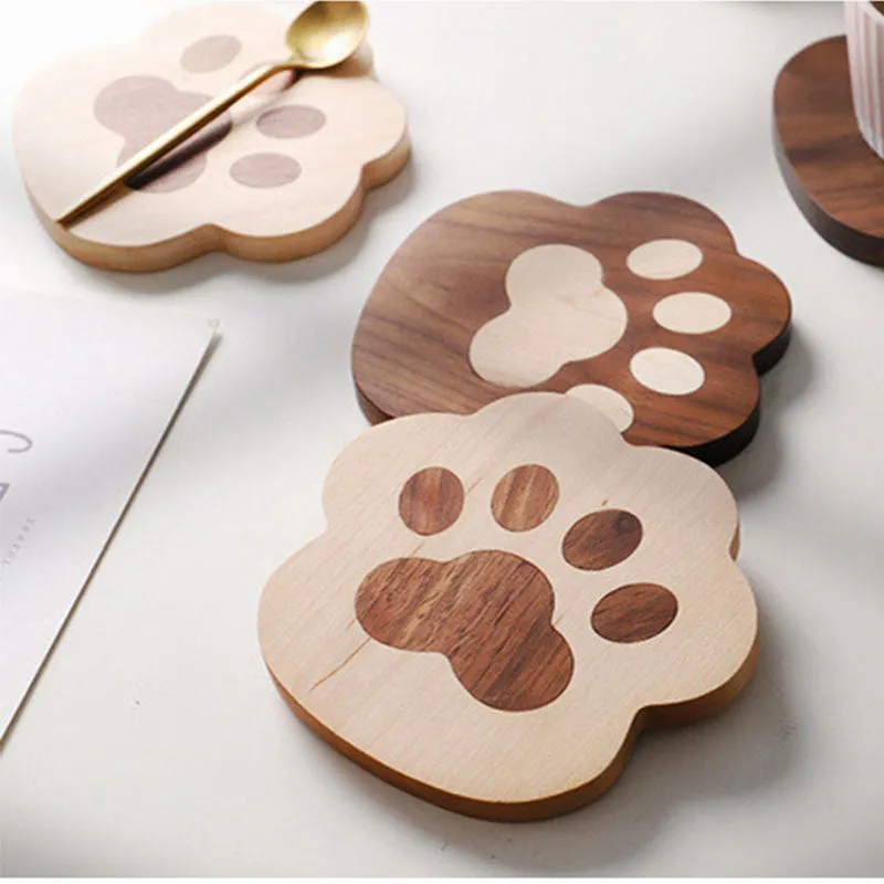 Funki Buys | Coasters | Cat Paw Solid Wood Coasters 4 Pcs