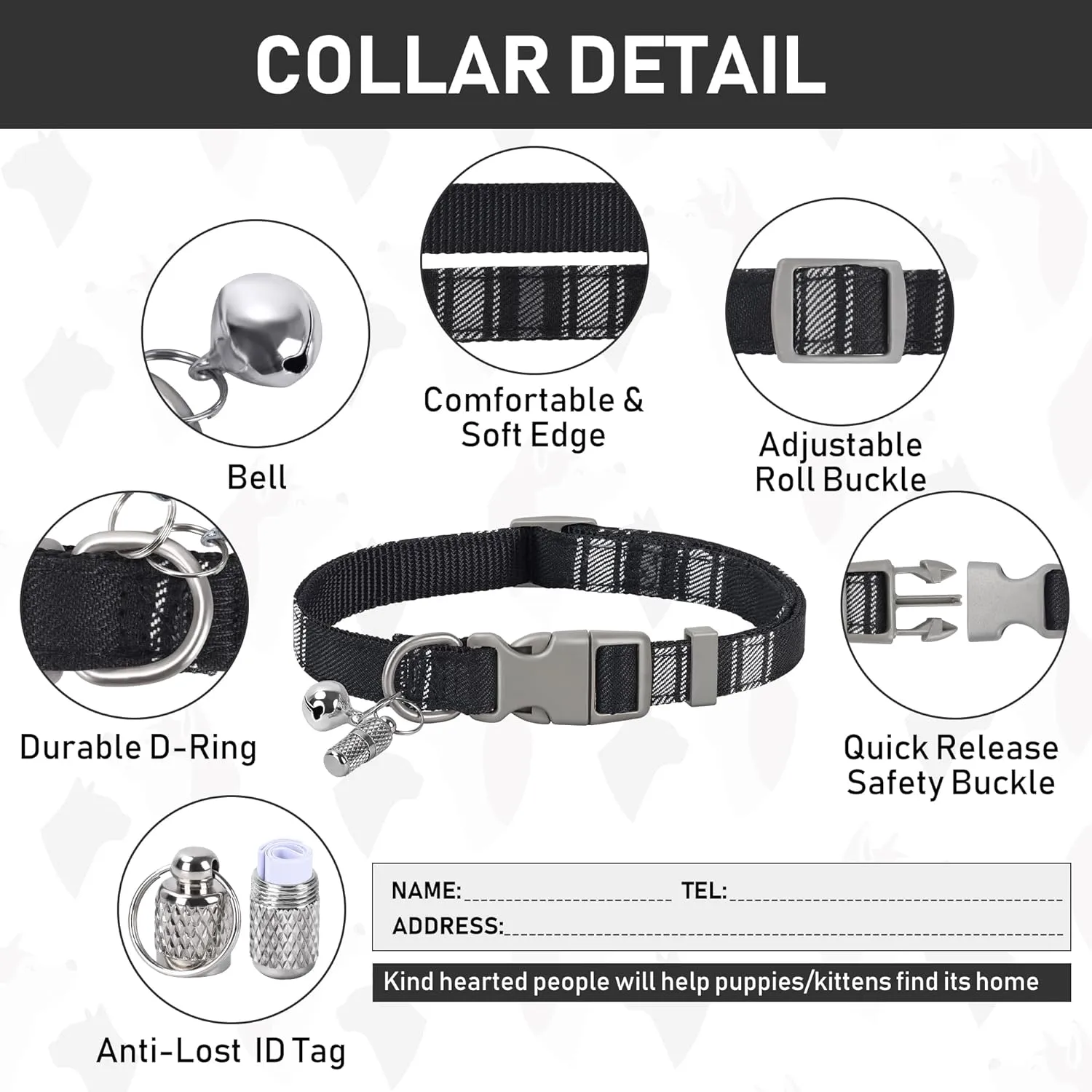 GAMUDA Dog Harness Collar and Leash Set, Horse Care Sheets, No Chock No Pull Adjustable Vest Harnesses Plaid Reflective for Medium Dog, Cat, Small Horse, Small Bull and Pig (Black, XL)