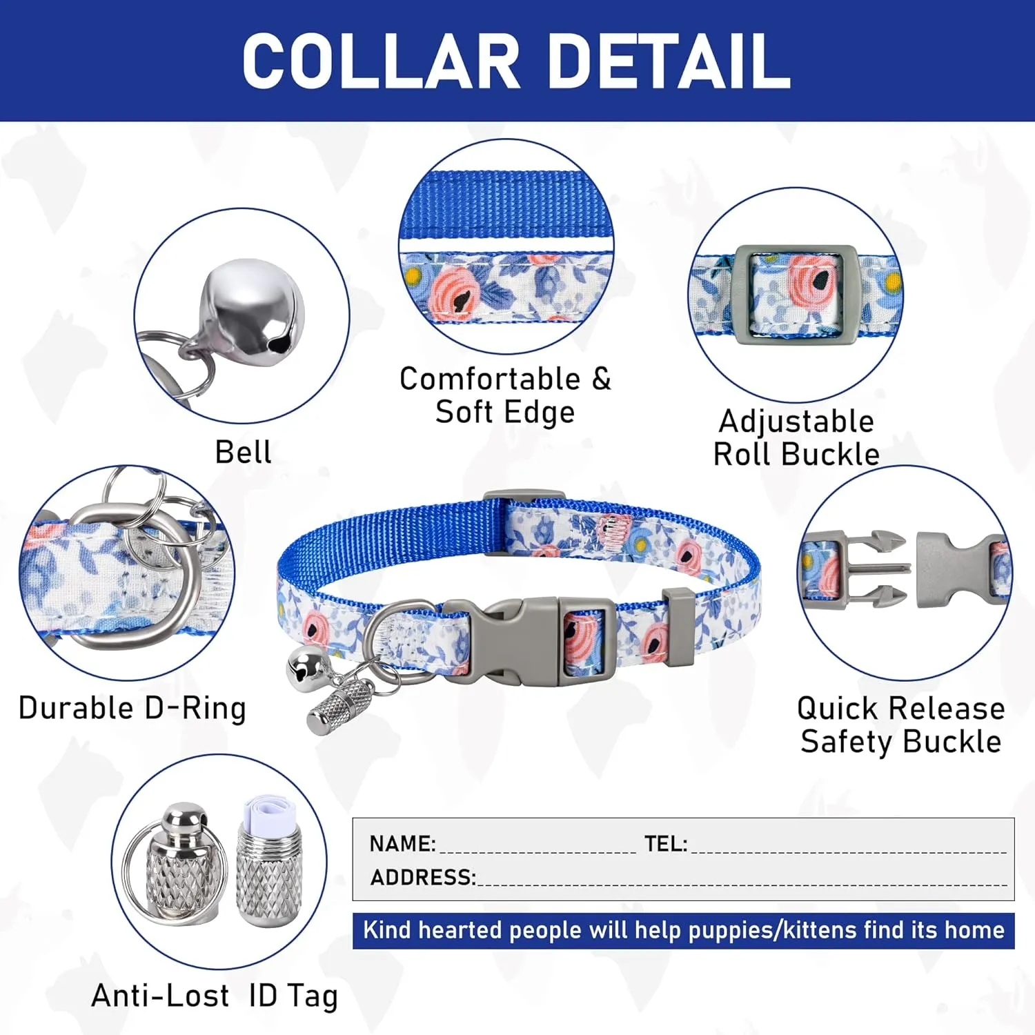 GAMUDA Small Dog Harness Collar and Leash Set, Step in No Chock No Pull Soft Mesh Adjustable Dog Vest Harnesses Plaid Reflective for Dogs Puppy Cats Kitten Rabbit (Blue Flower, XXS)