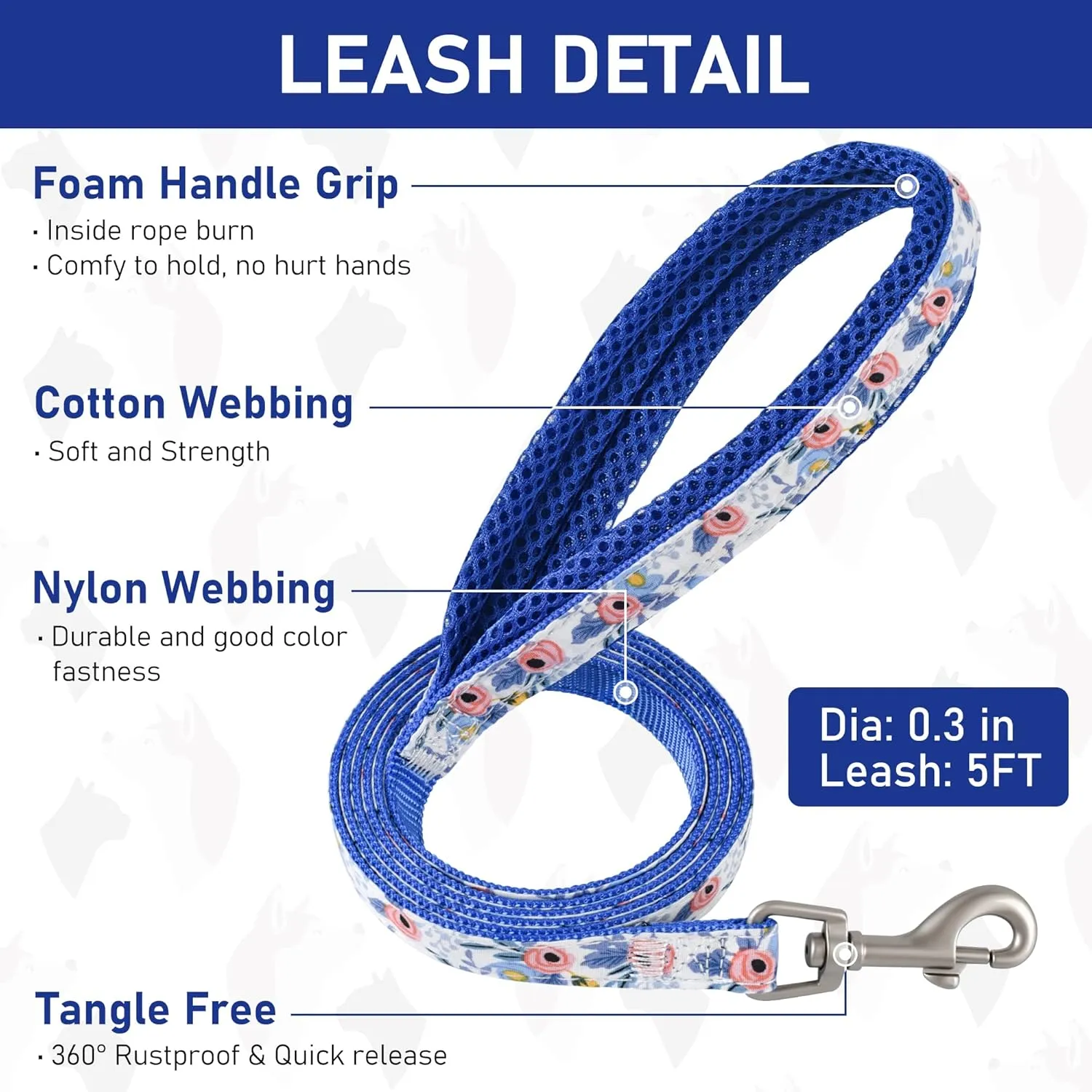 GAMUDA Small Dog Harness Collar and Leash Set, Step in No Chock No Pull Soft Mesh Adjustable Dog Vest Harnesses Plaid Reflective for Dogs Puppy Cats Kitten Rabbit (Blue Flower, XXS)