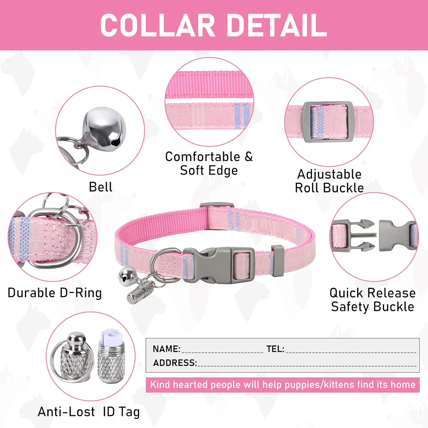 GAMUDA Small Dog Harness Collar and Leash Set, Step in No Chock No Pull Soft Mesh Adjustable Dog Vest Harnesses Plaid Reflective for Dogs Puppy Cats Kitten Rabbit (Pink, S)