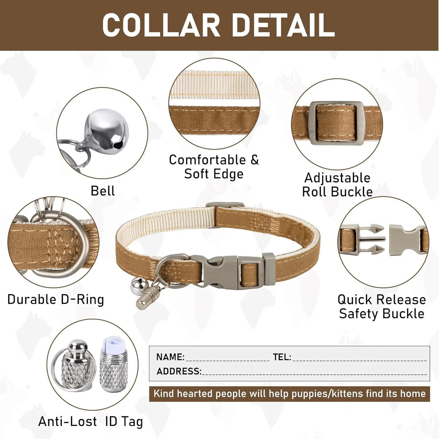 GAMUDA Small Pet Harness Collar and Leash Set, Step in No Chock No Pull Linen Fabric Soft Mesh Dog Vest Harnesses Reflective for Dogs Puppy Cats Kitten Rabbit (Brown, XS)