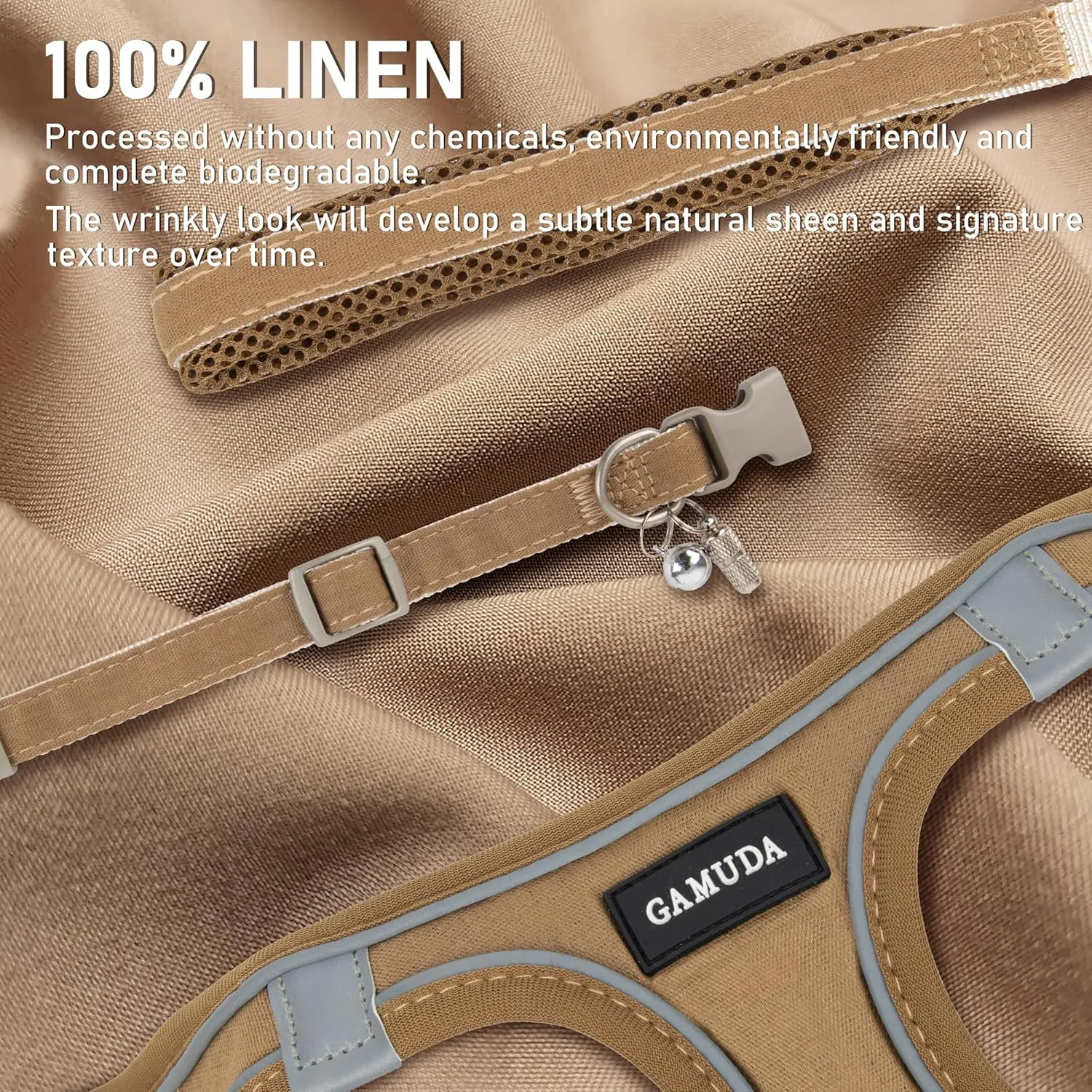 GAMUDA Small Pet Harness Collar and Leash Set, Step in No Chock No Pull Linen Fabric Soft Mesh Dog Vest Harnesses Reflective for Dogs Puppy Cats Kitten Rabbit (Brown, XS)
