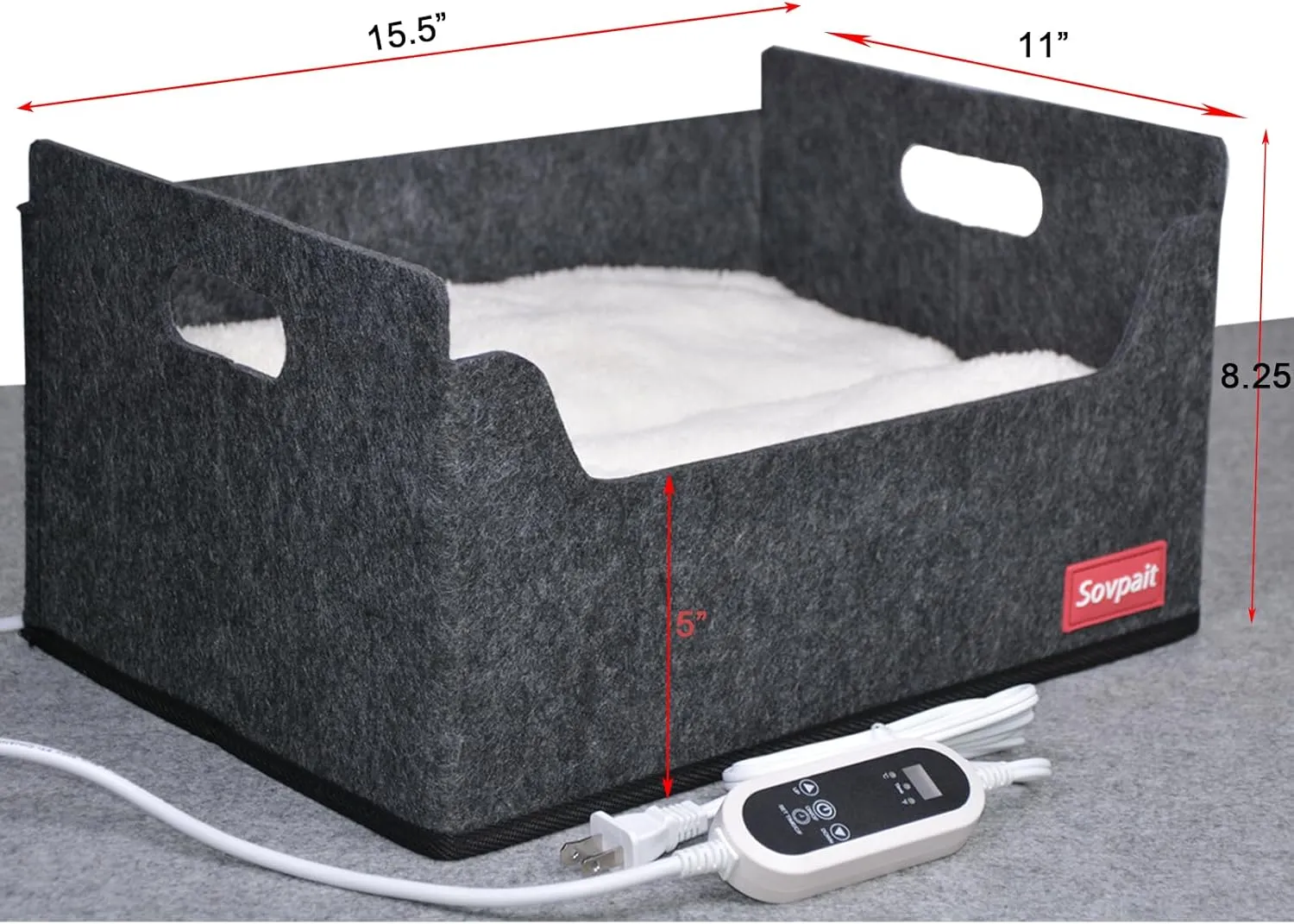Heated Cat Bed for Indoor Cats Heated Pet Bed for Indoor Cats and Small Dogs,with Multi-Functio Heating Pet Pad Wool Felt Shell and Washable Cushion Bed -15.5L*11W*8H inch Black Grey