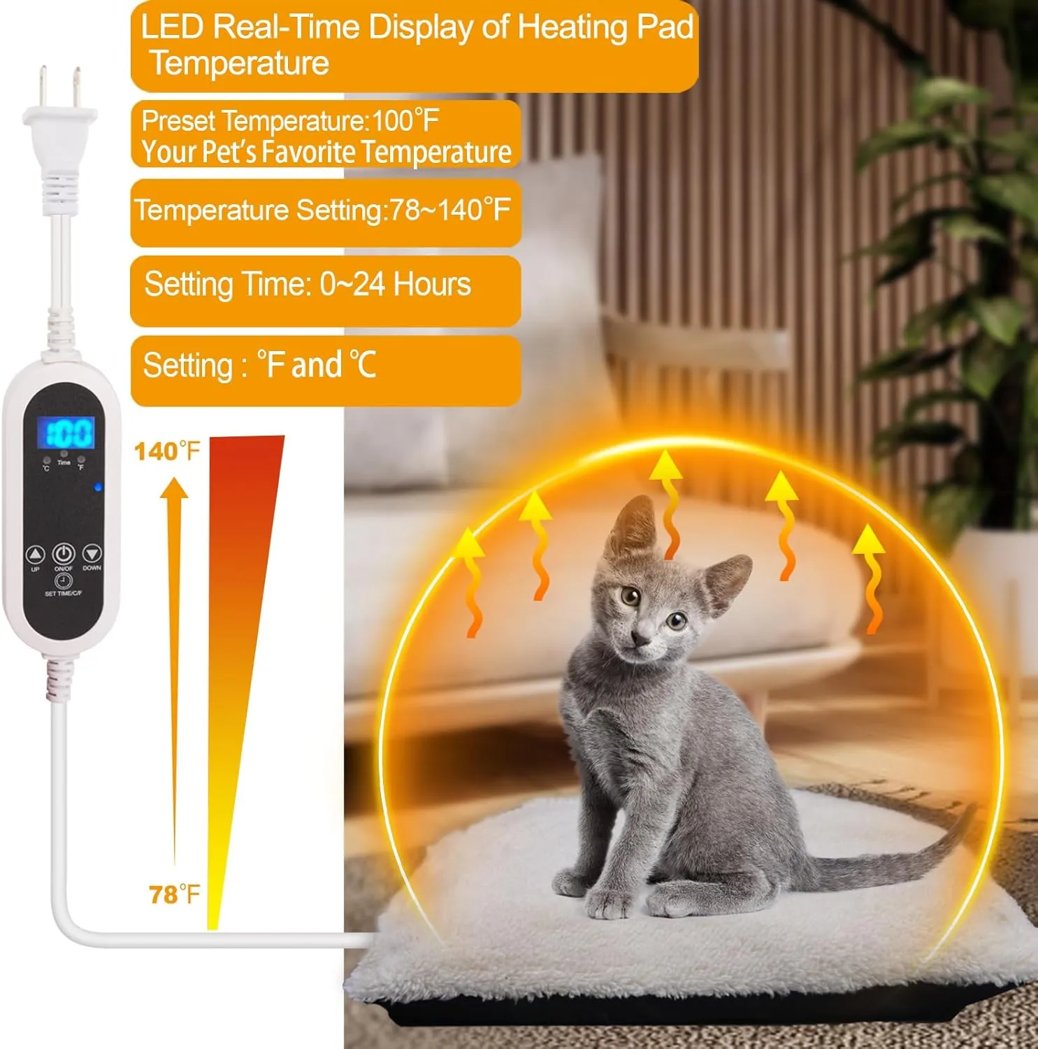 Heated Cat Bed for Indoor Cats Heated Pet Bed for Indoor Cats and Small Dogs,with Multi-Functio Heating Pet Pad Wool Felt Shell and Washable Cushion Bed -15.5L*11W*8H inch Black Grey