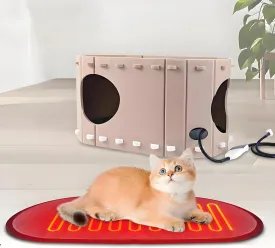 Heated Cat House for Indoor Cats,Heated Pet Bed with Timer & Temp Adjustable,Removable Waterproof Pet Heating Pad for Indoor Kitty,Felt Heated cat House Scratch Resistant Caves