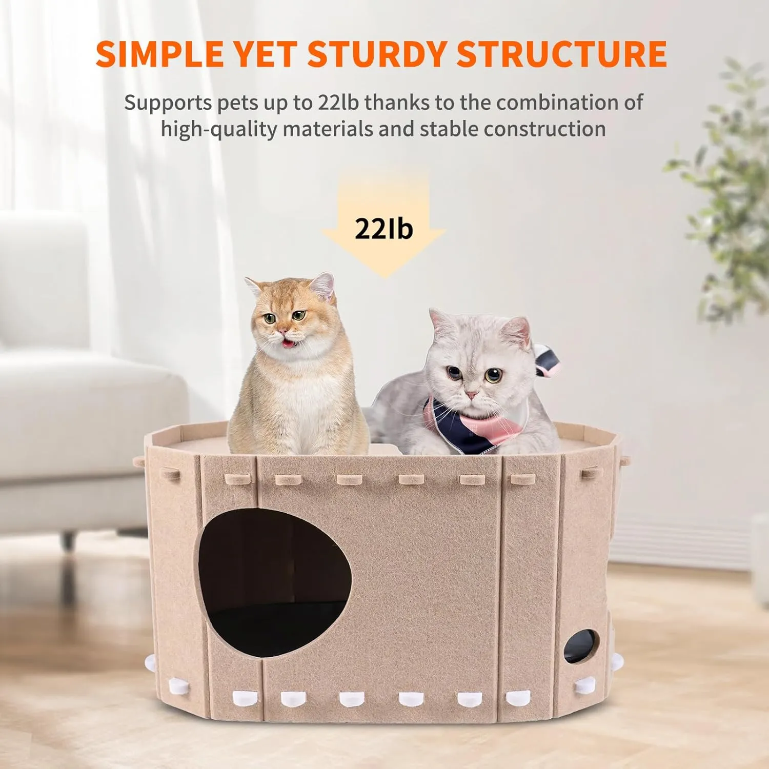 Heated Cat House for Indoor Cats,Heated Pet Bed with Timer & Temp Adjustable,Removable Waterproof Pet Heating Pad for Indoor Kitty,Felt Heated cat House Scratch Resistant Caves
