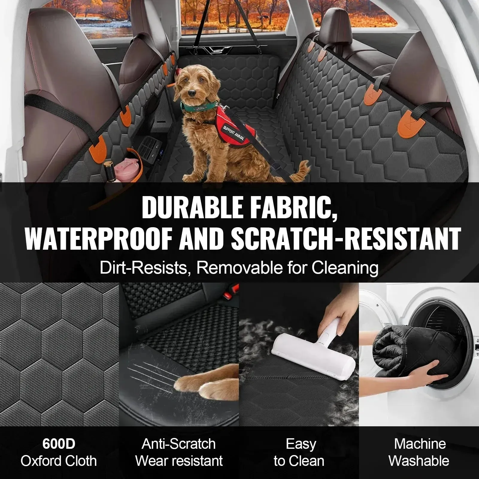 Heavy-Duty Dog Car Seat Cover – 7-Layer Waterproof, 350lbs Support, Hard Bottom