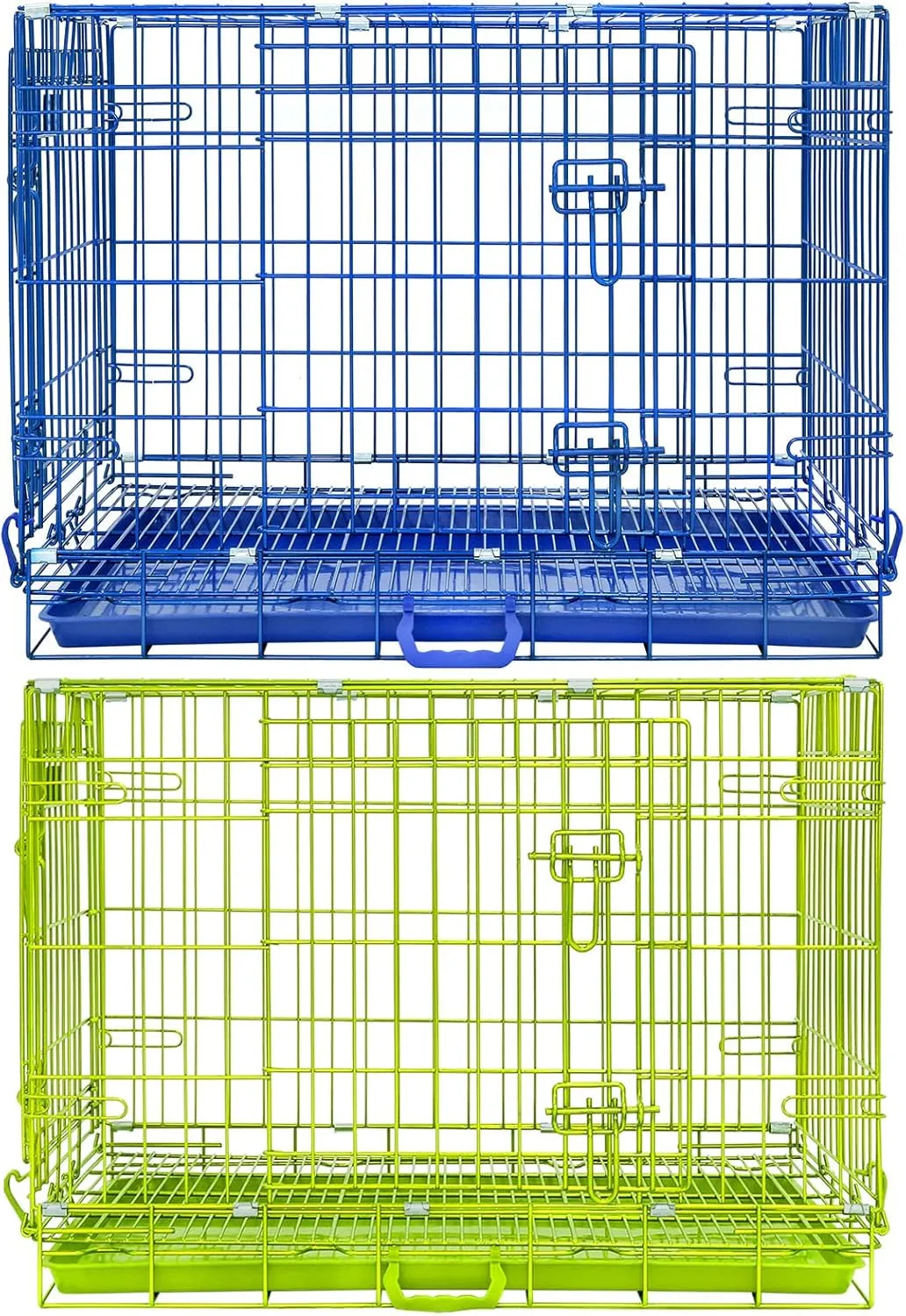 Homey Pet Dog Cage Medium Sized Dog, 30 Inch Small Dog Crate, Foldable Nano-Coating Metal Wire Small Dog Kennel Indoor with Removable Grid Tray, Double Doors, BLUE30 GREEN30 Bundle