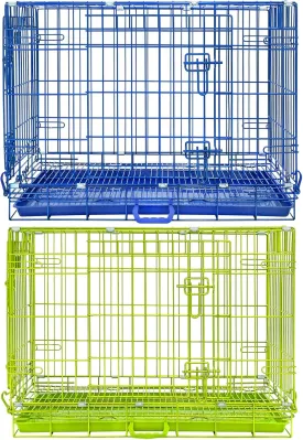 Homey Pet Dog Cage Medium Sized Dog, 30 Inch Small Dog Crate, Foldable Nano-Coating Metal Wire Small Dog Kennel Indoor with Removable Grid Tray, Double Doors, BLUE30 GREEN30 Bundle