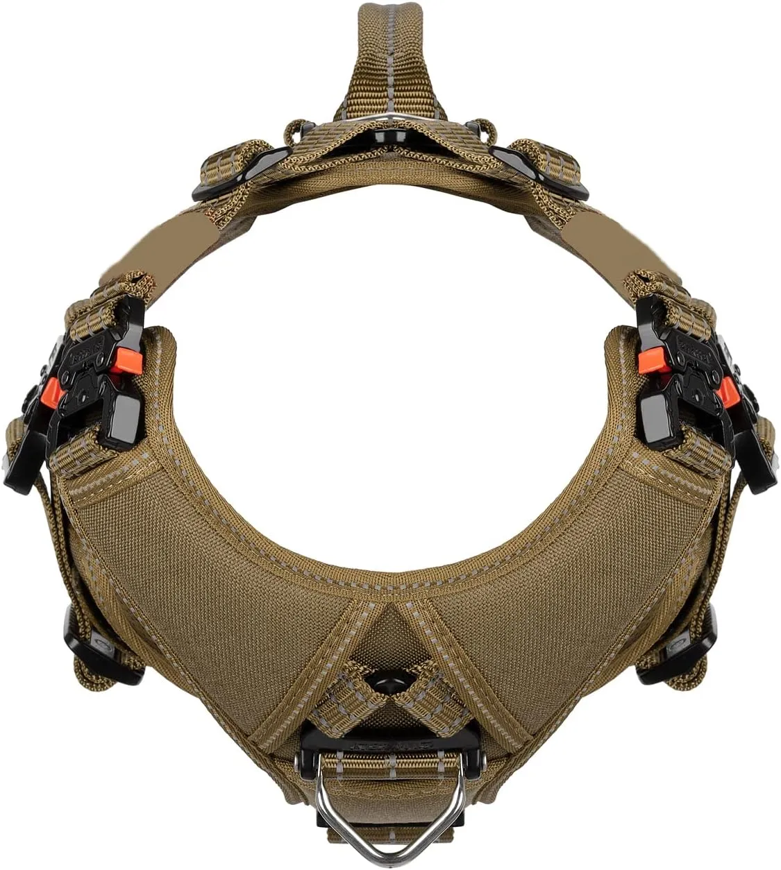 ICEFANG GN8 Tactical Dog Harness with 4X Metal Buckles for Medium Sized Dogs,Reflective in Training Walking K9 Vest,No-Pull Front Leash Clip,Adjustable Pet Harness (Brown, Medium (Pack of 1))