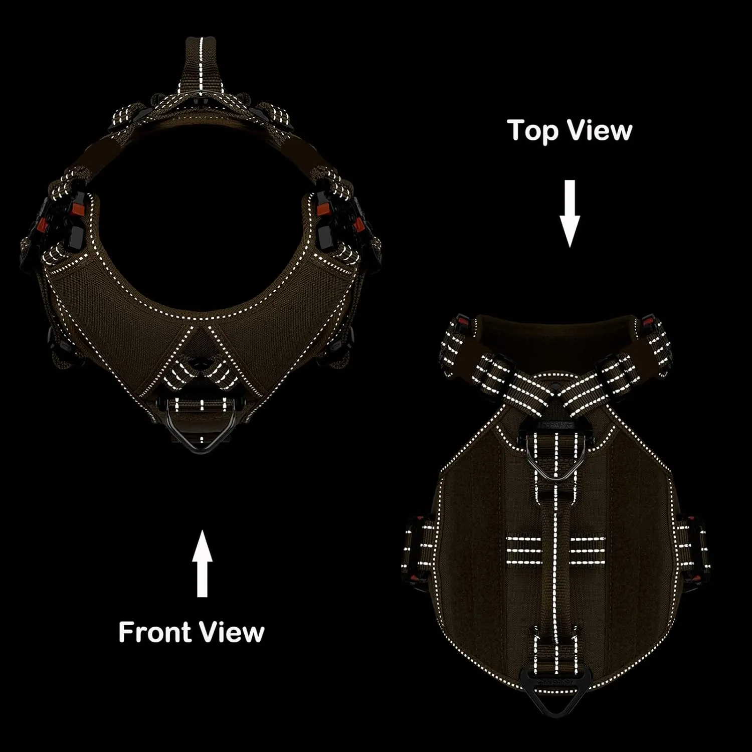 ICEFANG GN8 Tactical Dog Harness with 4X Metal Buckles for Medium Sized Dogs,Reflective in Training Walking K9 Vest,No-Pull Front Leash Clip,Adjustable Pet Harness (Brown, Medium (Pack of 1))