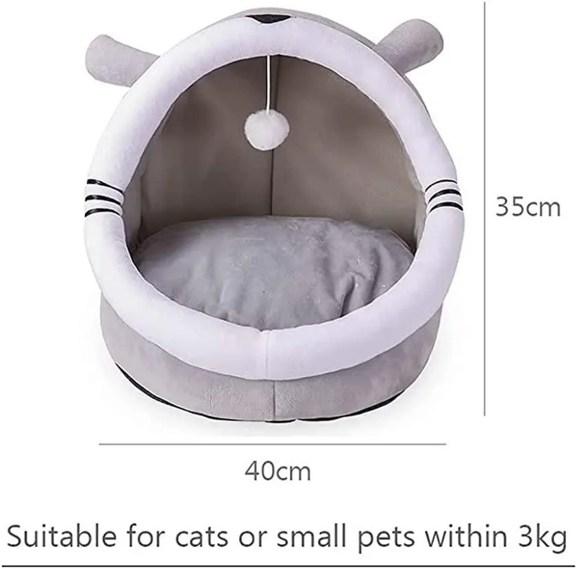 iDopick Cat Beds for Indoor Cats, Cat Cave Bed Cat House with Anti-Slip Bottom,Washable Cat Bed with with Hanging Toy, Puppy Bed with Removable Cotton Pad, Super Soft and Self Warming Calming Pet Bed