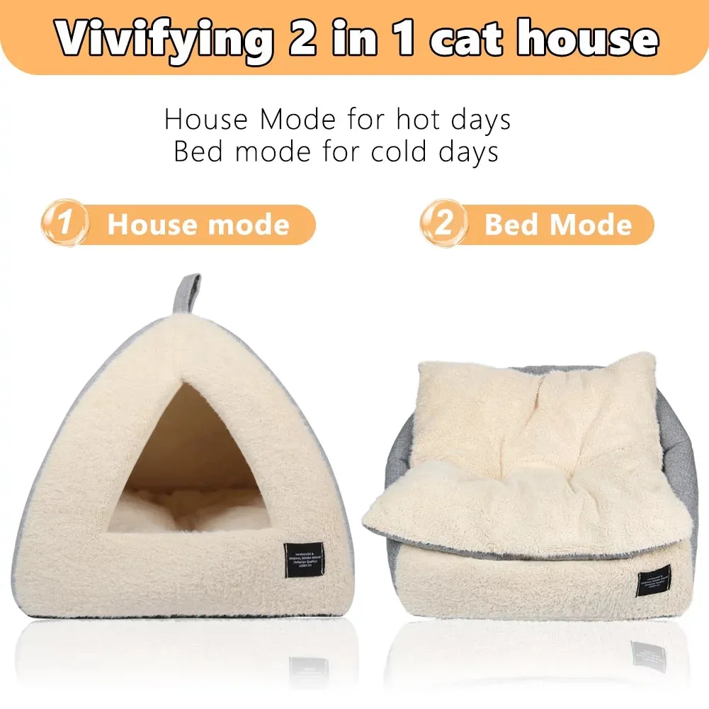 Indoor Cat Tent and Bed with Removable Washable Cushioned Pillow