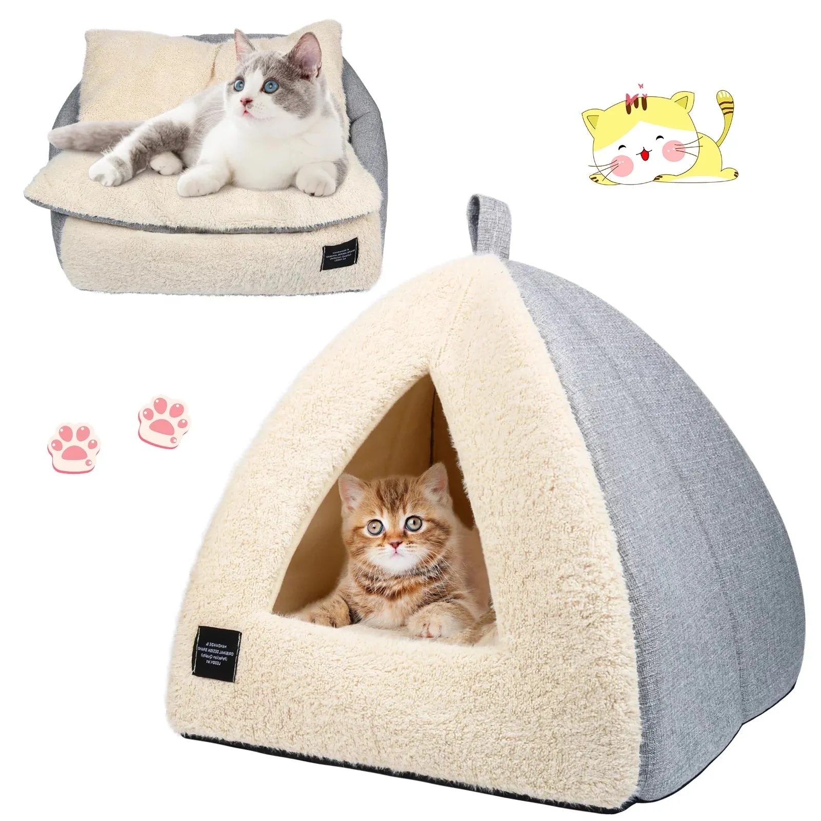 Indoor Cat Tent and Bed with Removable Washable Cushioned Pillow