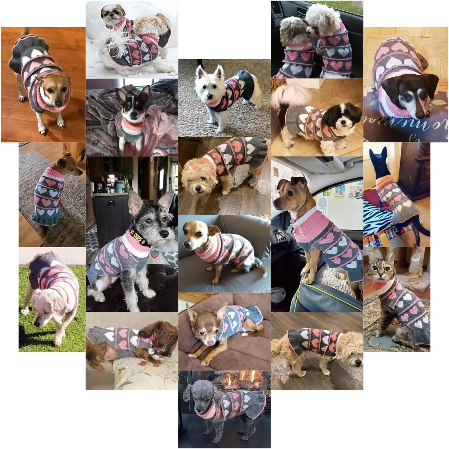 Jecikelon Pet Dog Long Sweaters Dress Knitwear Turtleneck Pullover Warm Winter Puppy Sweater Long Dresses (Grey Heart, Small)