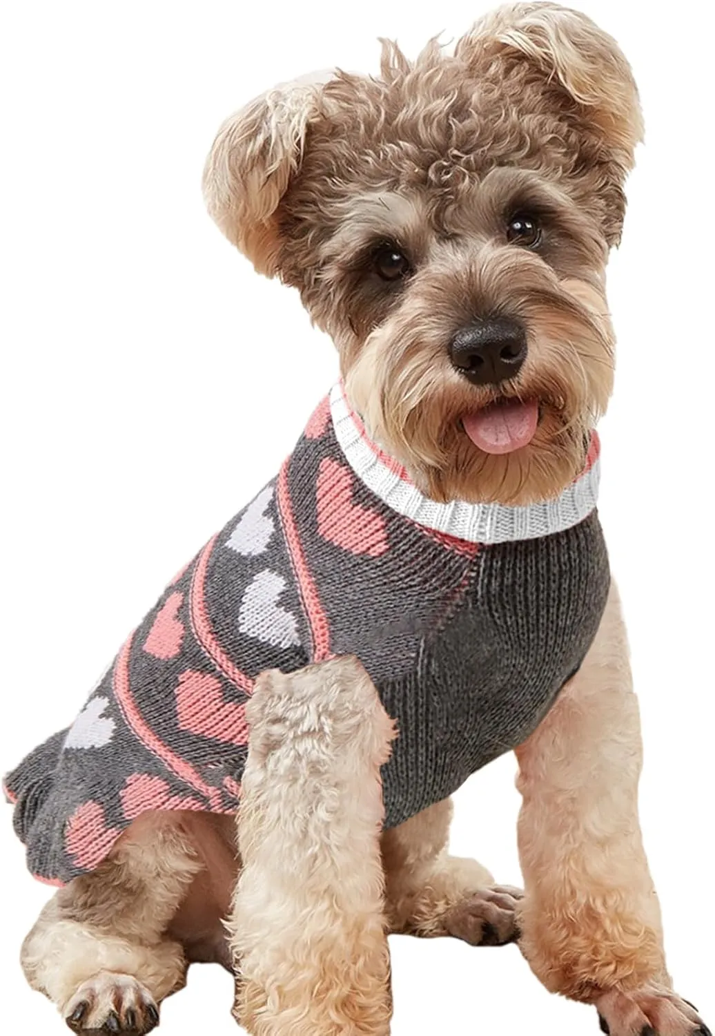Jecikelon Pet Dog Long Sweaters Dress Knitwear Turtleneck Pullover Warm Winter Puppy Sweater Long Dresses (Grey Heart, Small)