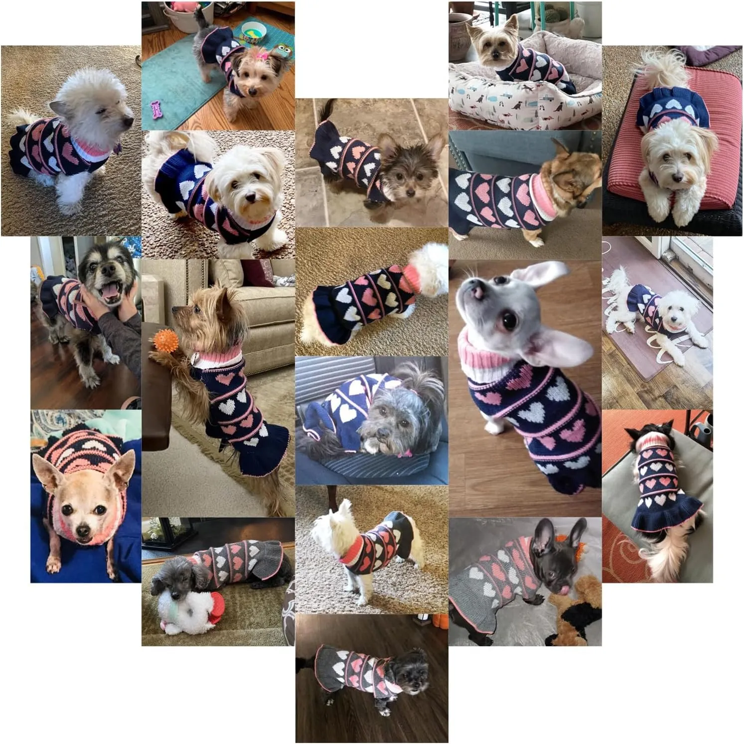 Jecikelon Pet Dog Long Sweaters Dress Knitwear Turtleneck Pullover Warm Winter Puppy Sweater Long Dresses (Navy Heart, Small)