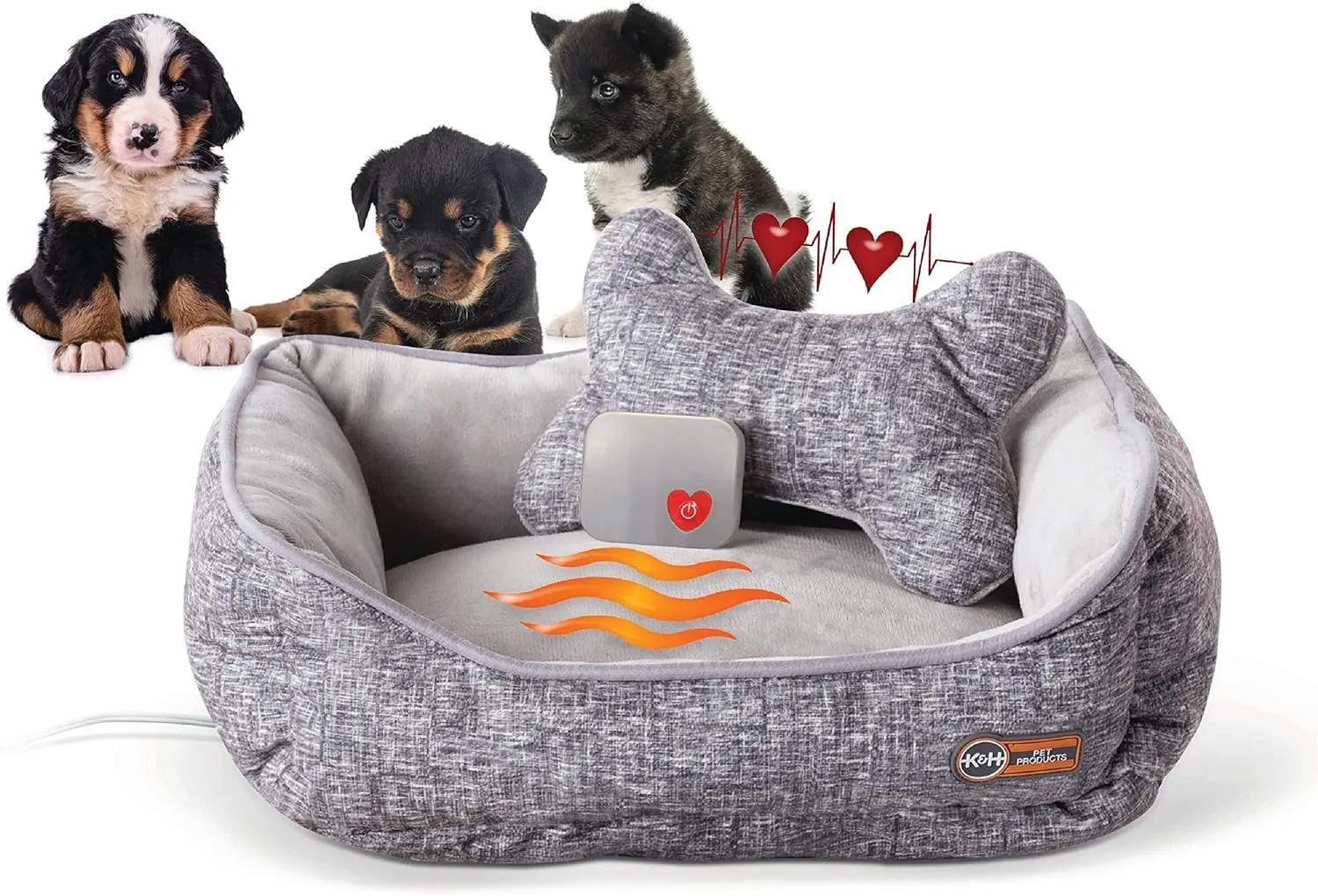 K&H Pet Products Mother's Heated Dog Bed   Anxiety Relief Toy - Gray, 16 X 20 Inches, Extra-Large for Dogs