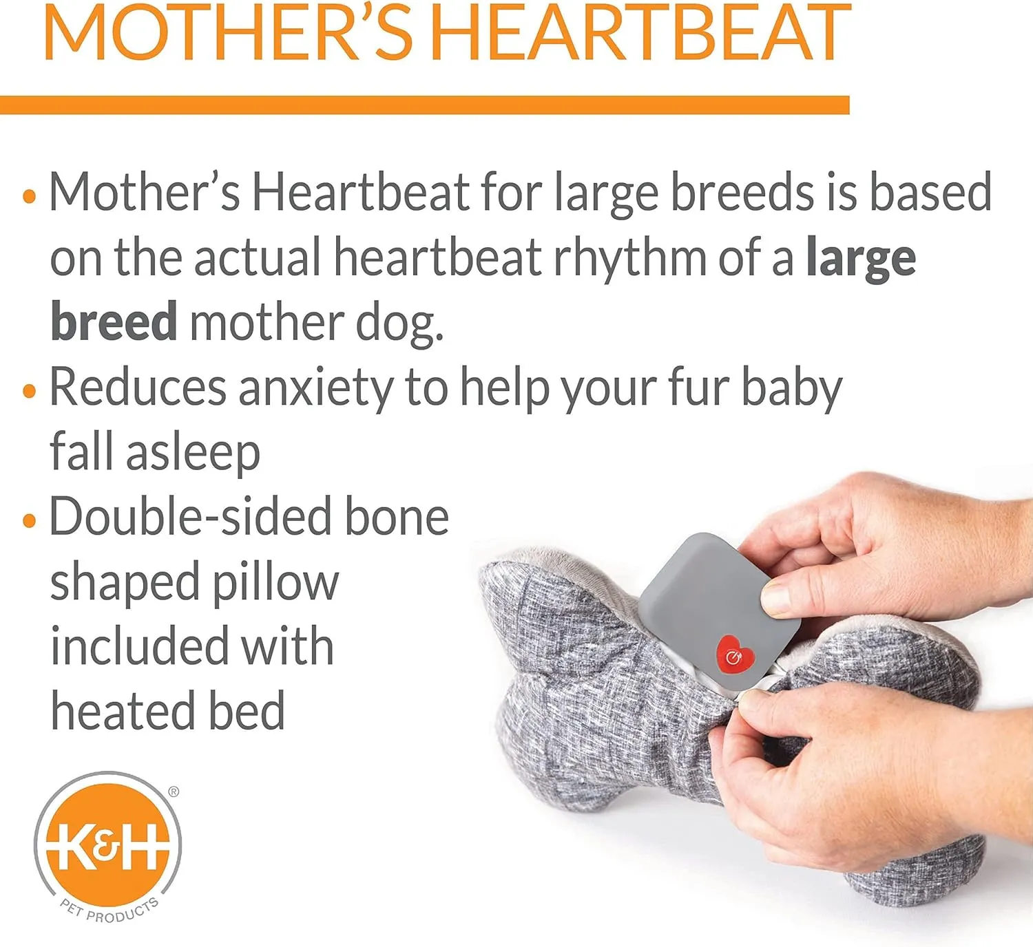 K&H Pet Products Mother's Heated Dog Bed   Anxiety Relief Toy - Gray, 16 X 20 Inches, Extra-Large for Dogs